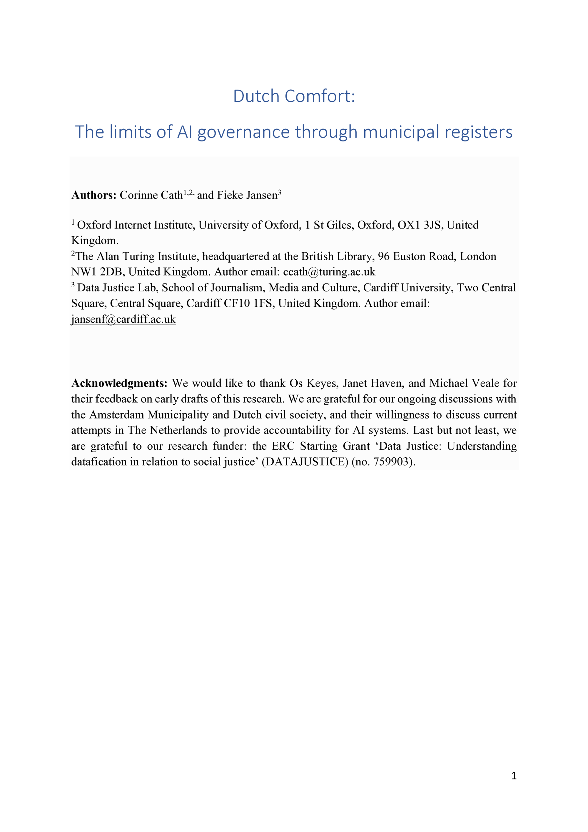 Dutch Comfort: The limits of AI governance through municipal registers
