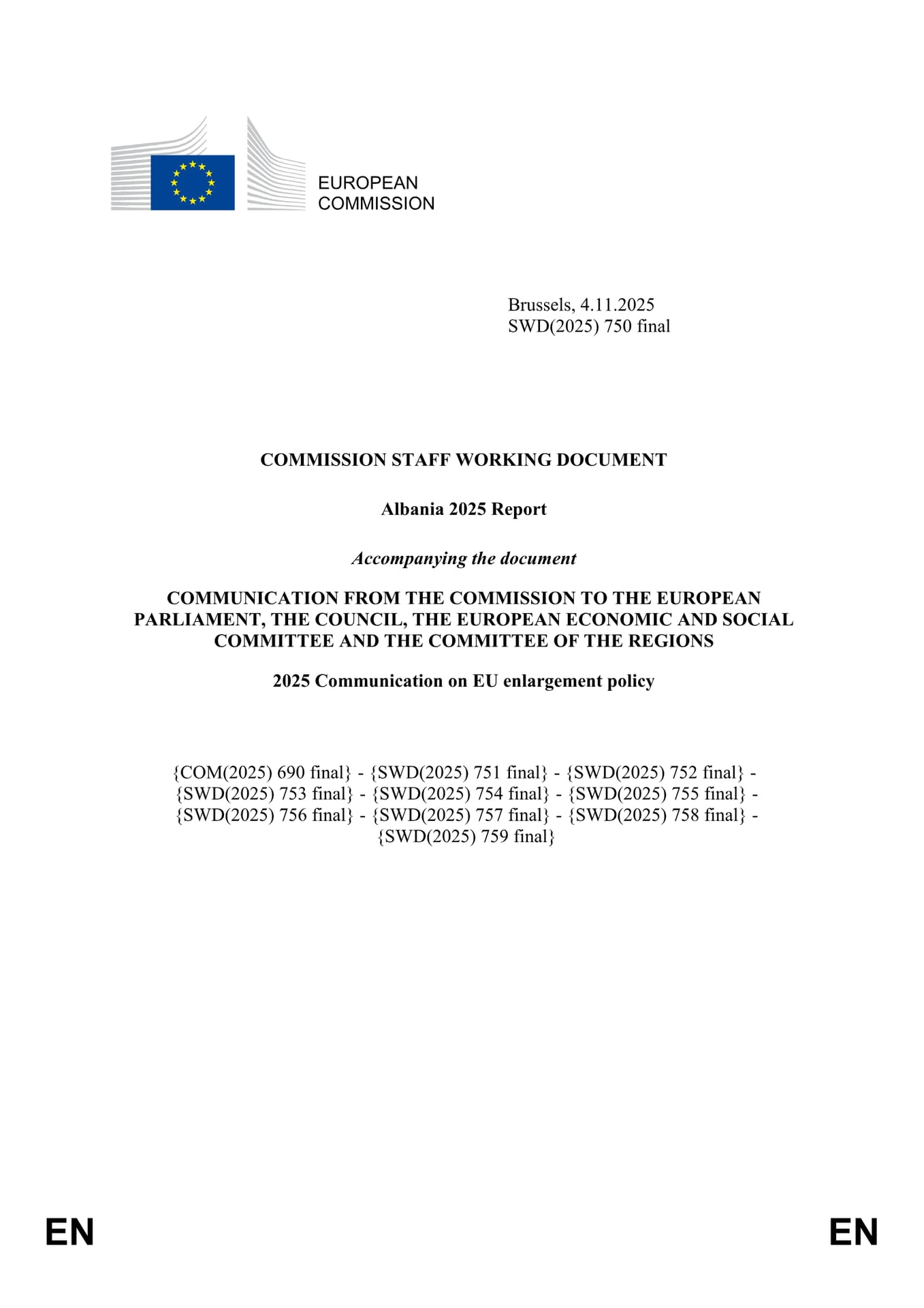 Albania 2025 Report (European Commission, SWD(2025) 750)