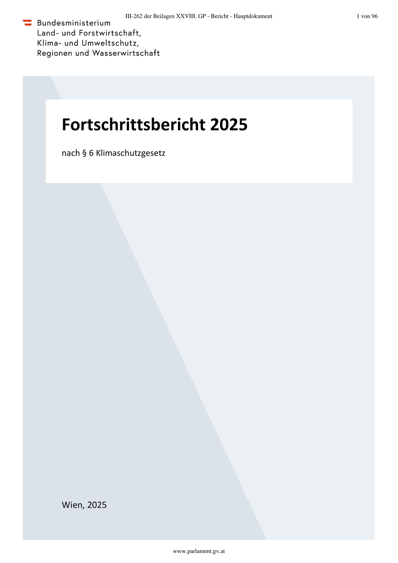 Fortschrittsbericht 2025 nach § 6 Klimaschutzgesetz (BMLUK, III-262 d.B. XXVIII. GP)